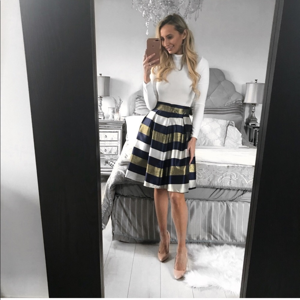 High Waist Pleated Striped Skirt - Picture 3 of 8